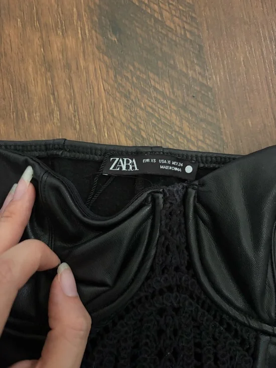 Zara Black Faux Leather Crochet Bustier - Picture 4 of 5